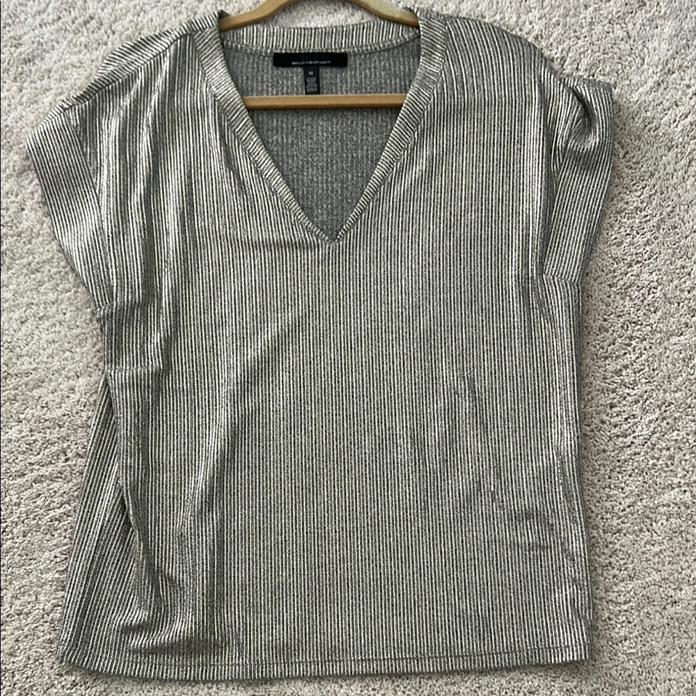 White House Black Market silver cuff Sleeve Blouse